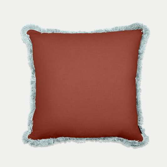 Linen Fringe Cushion | Periwinkle & Rust