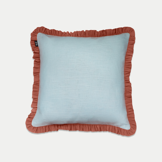Linen Frill Cushion | Periwinkle & Rust